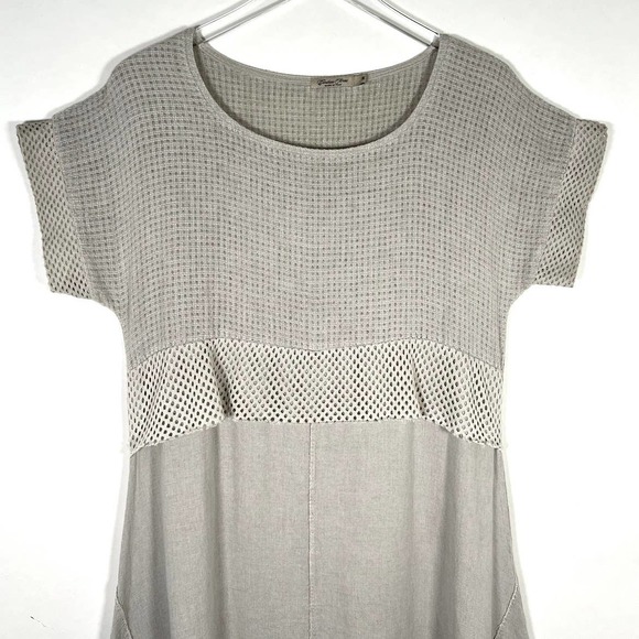 CONTESSA TERESA Lagenlook Boho Cotton Linen Blend Dress M Tan Made in Italy - Picture 4 of 9
